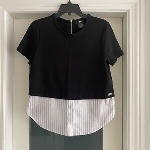 DKNY Black and White Short Sleeve Twofer top